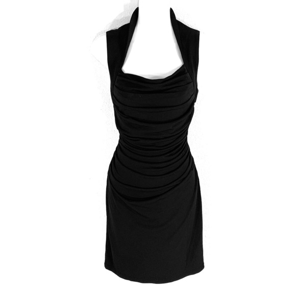 Spense Dresses & Skirts - Spense black jersey pleated side open back dress